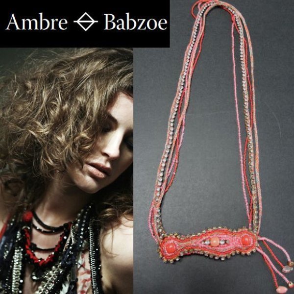 画像1: AmbreBabzoeアンブレバブゾー　シルク、ダイヤストーン、レッド系ネックレス　42BARBI　MANDARIN　 (1)