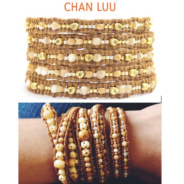 画像1: 【NEW】CHAN LUU　セレブ愛用 Antique Bone Mix Wrap Bracelet on Henna Leather BGZ4356 (1)