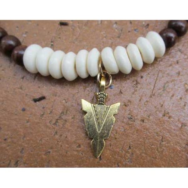 画像3: クリスティンカヴァラリ　デザイン（EmeraldDuv)ウッドビーズ＆シェルのネックレス　w/アローヘッド　TWISTER/ネックレス/インディアンジュジュエリー/LAセレブ/チョーカー (3)