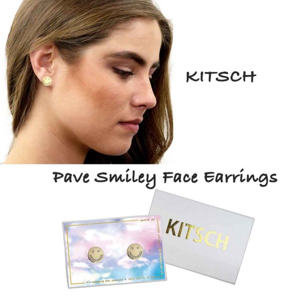 画像1: LA発（KITSCHキッチュ）Pave Smiley Face Earrings（ボックス入り）812696024471 (1)