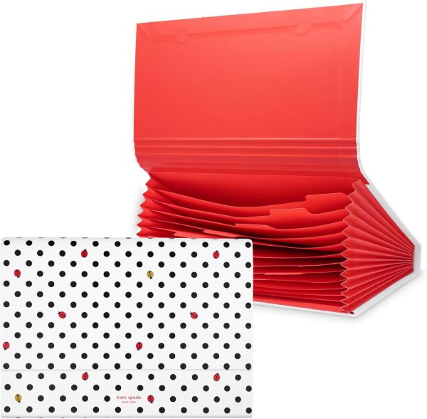 画像1: (Kate spade new york)　アコーディオン　12ポケットファイルボックスPVCレザーLadybug Dot240540 (1)