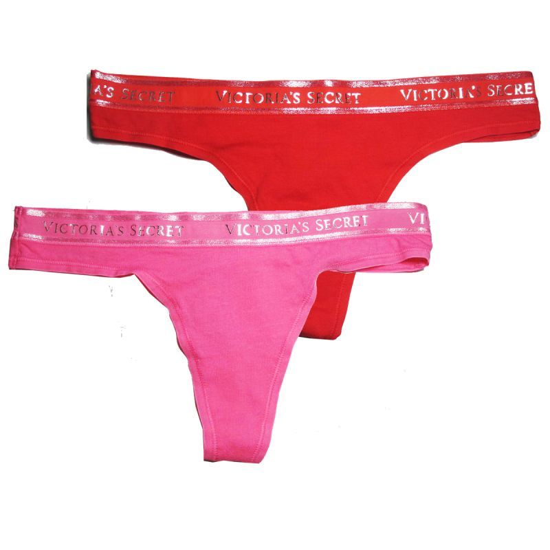 Victoria S Secretヴィクトリアシークレット ウエストシルバーロゴコットン Thong Panty セレブチョイス セレブチョイス